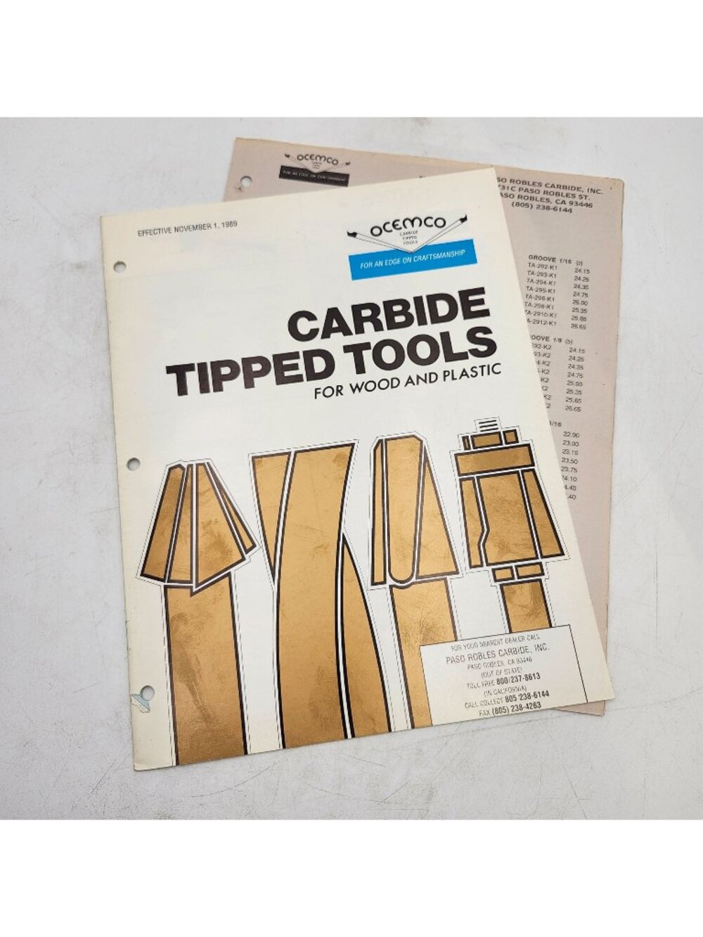 Ocemco Carbide Tipped Tools Catalog No1189 Wood Plastic Paso Robles Carbide